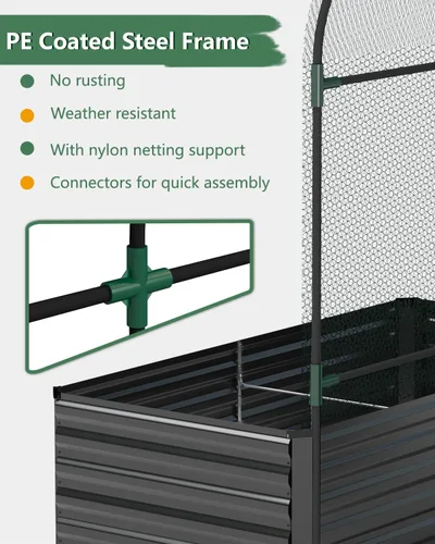 Miniatura 6 de Cama de jardín elevada con enrejado de arco para plantas trepadoras, cama de jardín elevada galvanizada, jardineras al aire libre para verduras