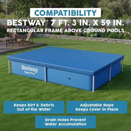 Miniatura 4 de Bestway Flowclear - Cubierta rectangular de 8 pies 6 pulgadas x 67 pulgadas para piscinas sobre el suelo, con agujeros de drenaje y cuerdas