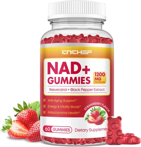 Gomitas NAD+, suplemento liposomal NAD de 1200 mg para mujeres y hombres con trans-resveratrol y extracto de pimienta negra, suplemento