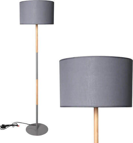 Lámpara de pie de pie, moderna lámpara de pie alta gris con interruptor de pie y pantalla de lámpara de tela, lámpara de lectura vintage para sala