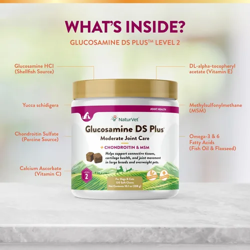 Miniatura 5 de NaturVet – Glucosamina DS Plus - Nivel 2 Cuidado Moderado – Apoya la Función Saludable de Cadera y Articulaciones – Mejorado con Glucosamina, MSM