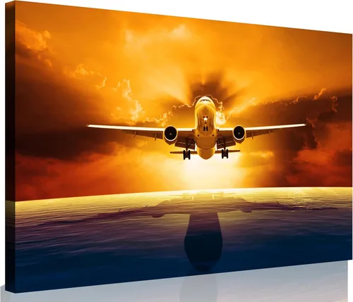 Miniatura 15 de TutuBeer 3 Panels Airplane Wall Art Airplane Posters for Walls Aircraft at Sunrise Plane Pictures for Living Room Bedroom Boys Room Home Decor