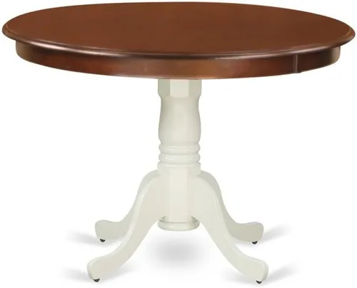 East West Furniture HLT-MLW-TP Hartland Mesa de comedor, mesa redonda de cocina con base de pedestal, 42 x 42 pulgadas, caoba y lino blanco