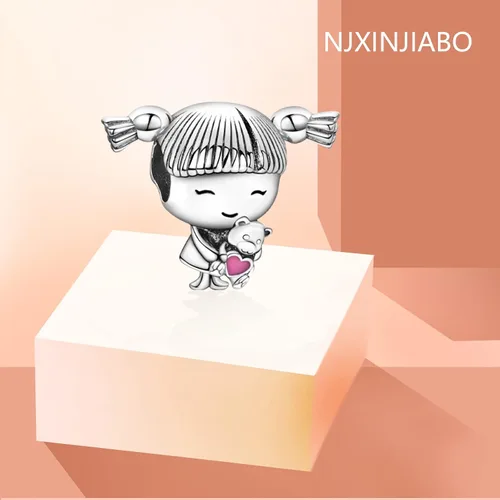 Miniatura 2 de Dijes de plata de ley 925 para pulseras y collares, dijes colgantes de familia de ratones de amor, abalorios, joyería de regalo para mujeres