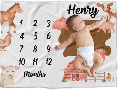 Miniatura 20 de Manta de bebé de granja personalizada, manta de bebé de animales de granja, manta de bebé floral, mantas florales para bebé, manta de bebé con Manta