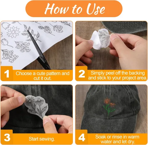 Miniatura 3 de Estabilizador soluble en agua para patrones de flores, 122 patrones de bordado para pegar y coser, papel de bordado para pegar y coser