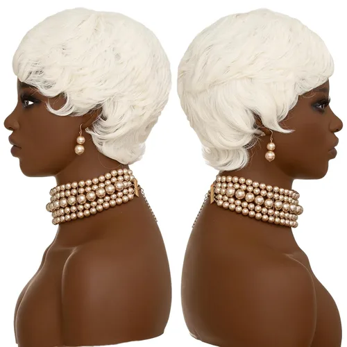 Miniatura 8 de Peluca Pixie blanca corta para mujeres negras, peluca blanca de corte pixie para mujeres negras, pelucas de pelo corto sintético en capas