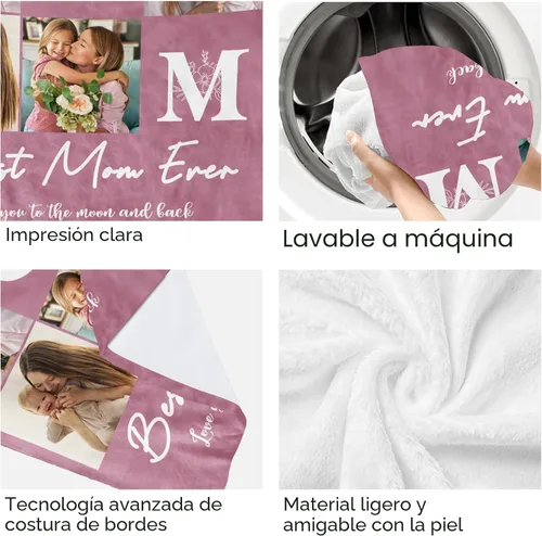 Miniatura 6 de Regalos personalizados de Pinkfulum para el Día de la Madre, manta personalizada con foto, manta de vellón con texto personalizado, cobijas con foto