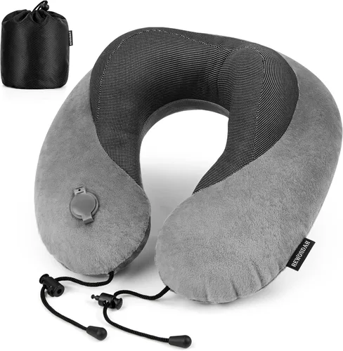 Miniatura 8 de Rewondah Almohada inflable de viaje para avión dormido, almohada inflable para el cuello para viajar en avión con funda lavable, almohada de viaje