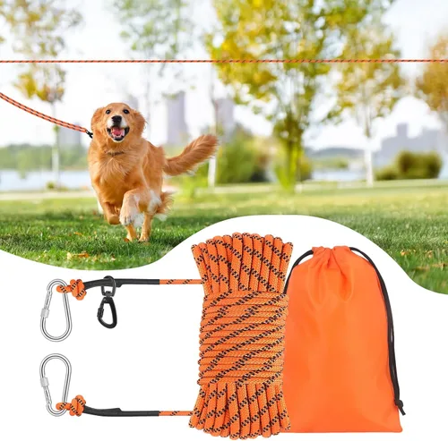 Correa de perro de 25 pies, correa larga para perros al aire libre, cable de amarre de perro, correa para acampar, atadura para el patio, línea