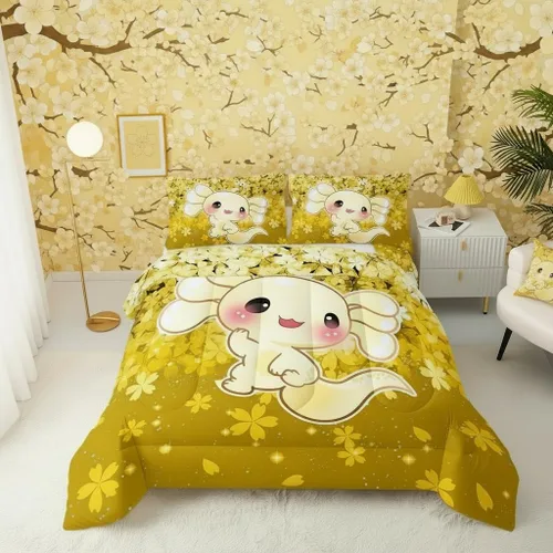 Miniatura 51 de QOOMO Juego de edredón de 3 piezas con diseño de mariposa de dibujos animados, tamaño individual, bonito juego de ropa de cama con lazo