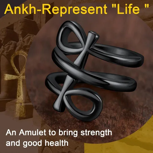 Miniatura 3 de ChainsProMax Puede grabar anillos de cruz Ankh para hombres y mujeres, anillo de mitología de joyería egipcia, acero inoxidable, chapado en oro