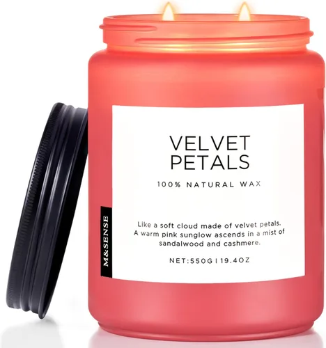 M&SENSE Velas de soja grandes con aroma floral de sándalo para el hogar, cera de soja natural orgánica, 19.4 onzas, 110 horas de duración, velas