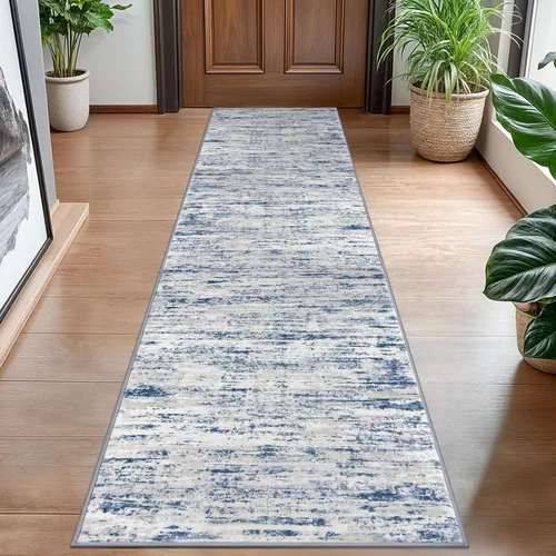 Miniatura 95 de Lansny Alfombra moderna abstracta de 2 x 5 pies, color negro, gris, blanco, lavable, alfombra de entrada para cocina, alfombra antideslizante suave