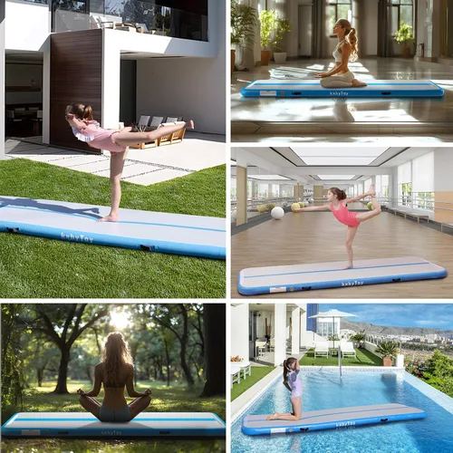 Miniatura 6 de Colchoneta inflable de gimnasia de 4 pulgadas de grosor para uso doméstico, entrenamiento, animadora, yoga de 10, 13, 16, 20 pies con bomba de aire