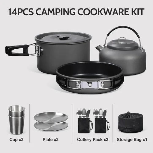 Miniatura 2 de REDCAMP 6/10/11/12/14/15/19 piezas Kit de utensilios de cocina para camping, equipo de camping, ollas, sartenes, soperas, cucharas apilables
