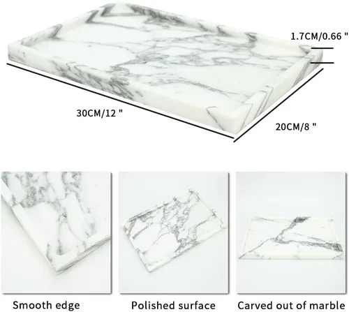 Miniatura 2 de Bandeja de tocador de mármol natural genuino y lujoso real, bandeja de almacenamiento de mármol auténtico para decoración del hogar, bandeja