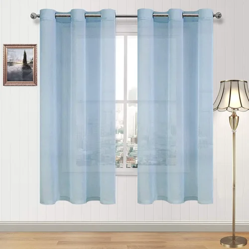Miniatura 126 de DWCN Cortinas traslúcidas color verde frijol para sala de estar y dormitorio - Cortinas voile con aspecto de lino sintético con ojales en la parte