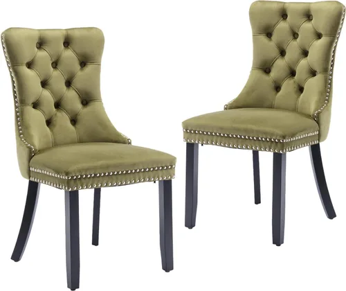 Miniatura 56 de LKTART Juego de 2 sillas de comedor de terciopelo, sillas de comedor copetudas con ribete de anillo de clavo, silla de comedor tapizada con patas