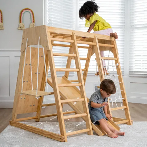 Miniatura 9 de Avenlur Magnolia Zona de juegos para interiores 7 en 1, gimnasio de la selva para niños de 2 a 6 años - Tobogán, pared de escalada, escalador