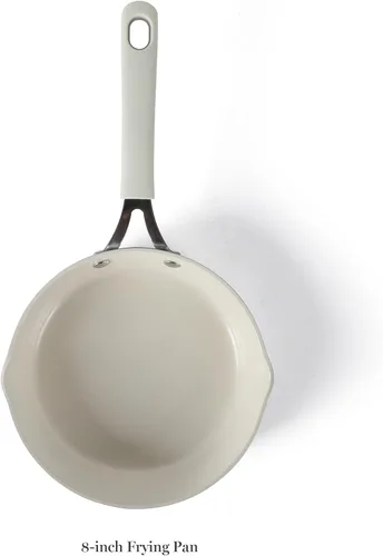 Miniatura 3 de Martha Stewart Heathland - Sartén de aluminio de 8 pulgadas, no tóxico, sartén antiadherente de cerámica de alta calidad, sartén para huevos de Lino