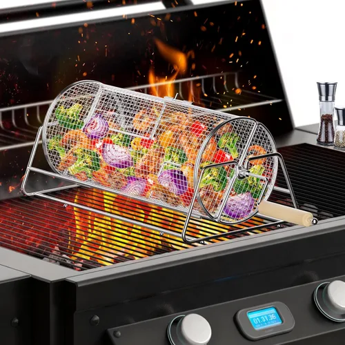 Cestas giratorias para parrilla, acero inoxidable 304, incluso para cocinar, red de parrilla de anidación, accesorios de barbacoa para verduras,
