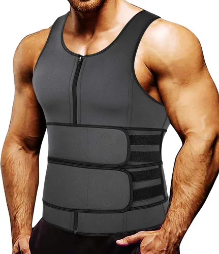 MISS MOLY Chaleco de entrenamiento de cintura de sauna para hombre, chaleco para sudar con cinturón recortador, camiseta sin mangas de #1gris