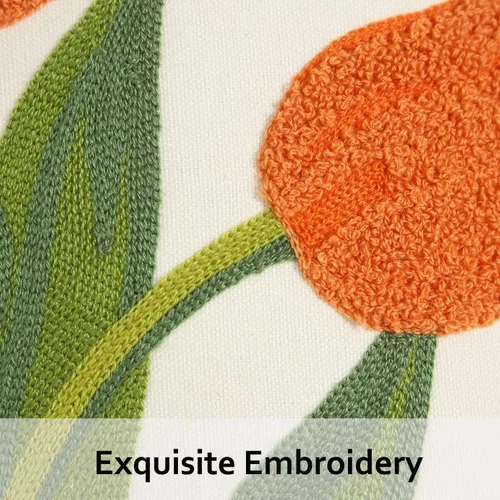 Miniatura 4 de Fundas de almohada bordadas de 16 x 16 pulgadas, paquete de 2 fundas de almohada de tulipán naranja con diseño floral de primavera, fundas