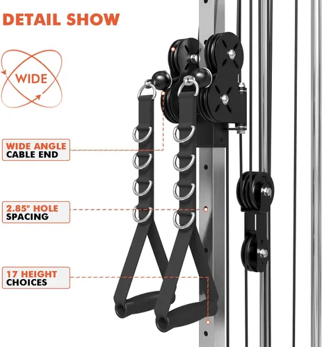 Miniatura 6 de Mikolo Wall Mount Cable Station, Cable Crossover Machine with Dual Pulley System and 19 Adjustable Positions for Home Gym Fitness Equipment