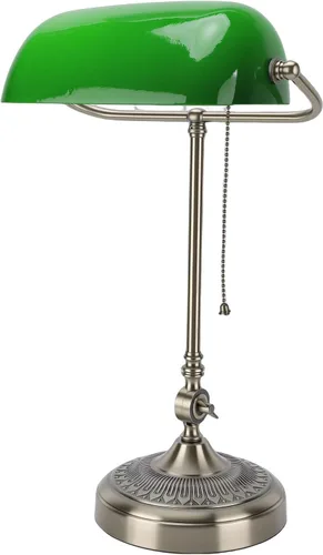 MAVIS LAVEN Lámpara de escritorio vintage, pantalla de vidrio soplado a mano con pantalla giratoria e interruptor de cadena de bronce antiguo, para