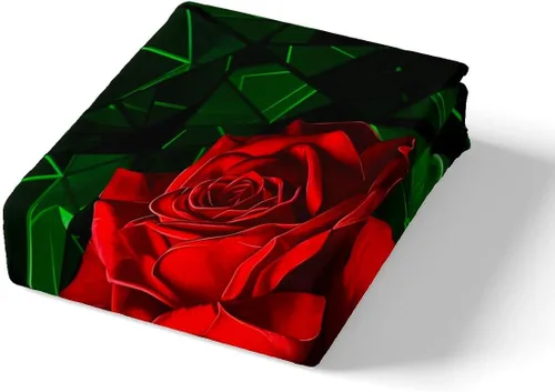 Miniatura 5 de Manfei Juego de sábanas de rosas rojas, tamaño individual, juego de ropa de cama de hojas verdes para niñas, adultos, parejas, decoración
