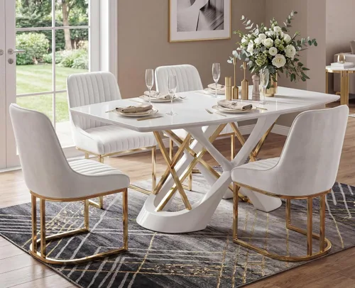 Miniatura 12 de EALSON Sillas tapizadas de terciopelo para comedor, juego de 2 sillas modernas de acento para el comedor con base dorada de metal, sillas cómodas