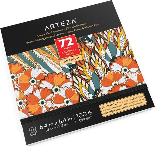 Miniatura 12 de Arteza Libro para colorear para adultos, 6.4 x 6.4 pulgadas, diseños de animales, 72 hojas, papel de 100 libras, páginas desprendibles, contornos