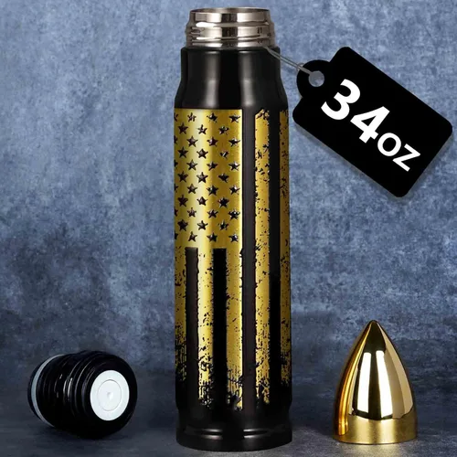 Miniatura 10 de Vaso tipo bala de acero inoxidable de 17 onzas, regalos para hombres, papá, marido, termo de forma única, taza de café, aniversario, cumpleaños