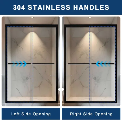 Miniatura 4 de Puerta de ducha de 44-48" de ancho x 72" de alto, puerta de ducha de vidrio deslizante semi-sin marco, vidrio templado SGCC de 1/4" (6mm) puerta