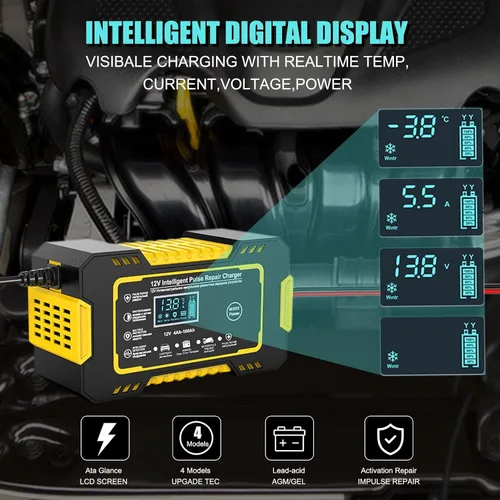Miniatura 4 de Cargador de batería de coche de 12 V 6 A, cargador inteligente de batería para mantenimiento de batería de 12 voltios automotriz con compensación