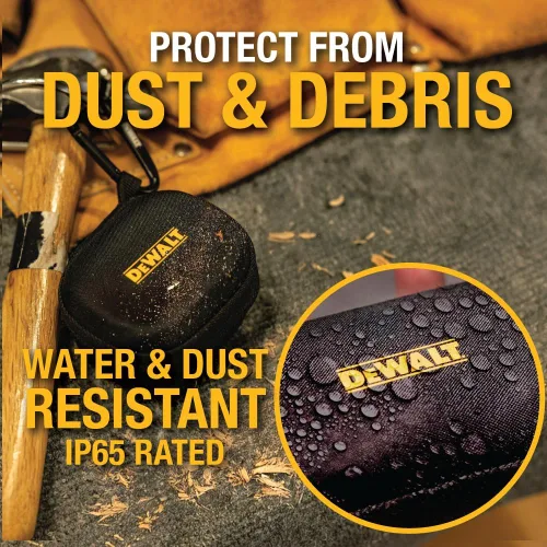 Miniatura 5 de DEWALT Paquete de altavoz Bluetooth portátil y funda protectora de alta resistencia, resistente al agua, altavoz inalámbrico con clip con micrófono