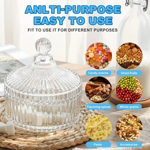 Miniatura 3 de QUUPY Plato de cristal esmaltado para dulces con tapa en forma de yurta, cuenco de servidor de azúcar de cristal, caja de tarro de galletas