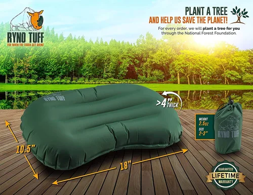 Miniatura 2 de Ryno Tuff Almohada inflable para acampar al aire libre con tela de punto para soporte lumbar del cuello, almohada inflable aislada de viaje