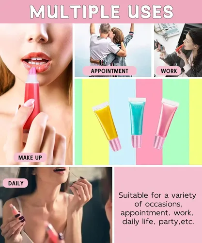 Miniatura 2 de 8 piezas de tubos vacíos para brillo labial - 0.3 fl oz tubos transparentes para bálsamo labial con jeringas de 0.2 fl oz - Tubos exprimibles