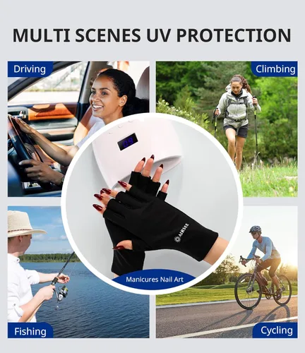 Miniatura 7 de AIRSEE Guantes de protección UV UPF 50+ de alta calidad para manicura de gel, diseño sin dedos para uso profesional solón y doméstico, anti UVA/UVB