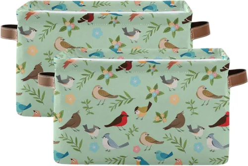 Miniatura 2 de ALAZA Cesta de almacenamiento de pájaros y flores para estantes para organizar el armario, estante del cuarto del bebé, juguete de la guardería