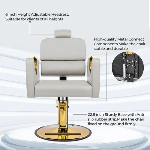 Miniatura 8 de Sillas de salón para peluquero reclinable para peluquería 360 silla giratoria de peluquería con bomba hidráulica resistente