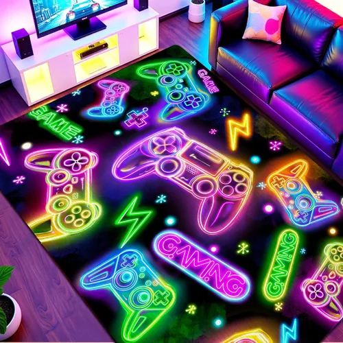 Miniatura 8 de Alfombras de área de juegos para niños, alfombras geniales para jugadores, adolescentes, alfombras grandes de videojuegos para dormitorio, consola