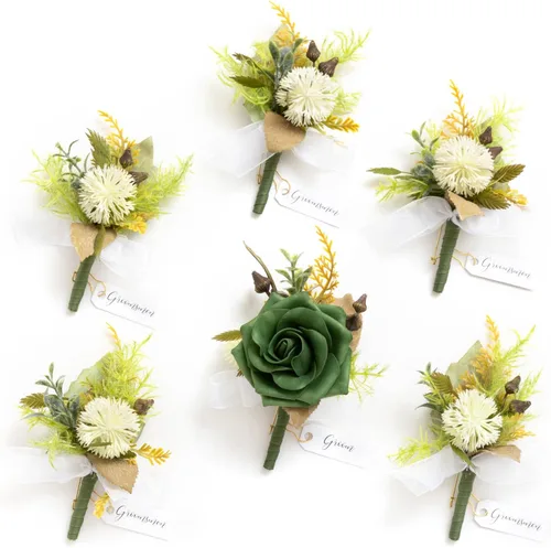 Miniatura 47 de Ling's Moment Boutonniere para Hombres Boda, Juego de 6, Novio y Padrinos Boutonniere para Boda Regreso a Casa Halloween Ceremonia Aniversario, Cena