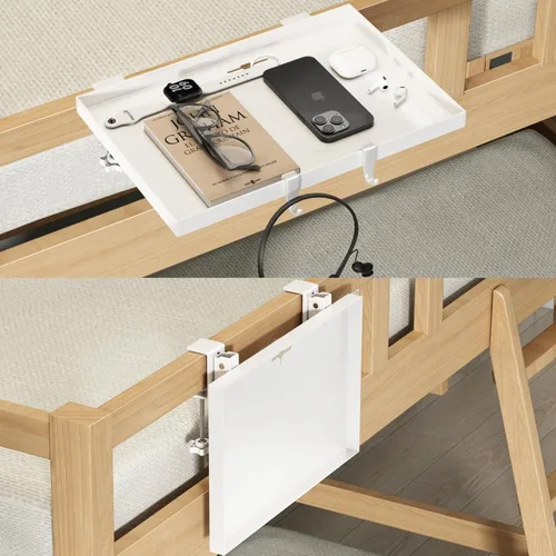 Miniatura 8 de Magheo Estante plegable para mesita de noche, estante de metal con clip para litera superior, bandeja de mesa auxiliar de cama resistente para Negro