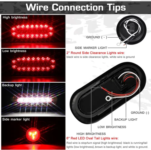 Miniatura 5 de RONSTA Kit de 2 cajas de acero para luces de remolque con luces traseras LED ovaladas rojas/blancas de 6 pulgadas y luces laterales redondas rojas