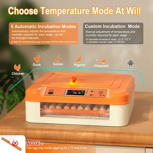 Miniatura 4 de 108 incubadoras para incubar huevos, incubadora de huevos con giro automático y control de humiditu, 6 modos de incubación de temperatura, pantalla