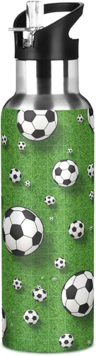 Miniatura 8 de Soccer Balls Green Insulated Stainless Steel Water Bottle with Straw 20 Oz Leakproof Water Bottles, BPA-Free Sport Water Bottle