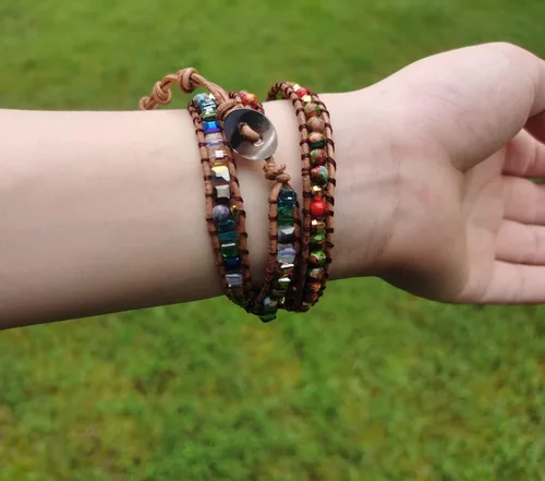 Miniatura 4 de ZOSOJONA Pulsera envolvente para mujer, estilo bohemio, con cuentas de piedra de cristal de jaspe natural